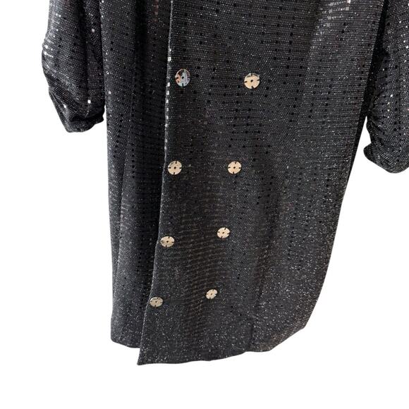 Forever 21 Double Breasted Collared 3/4 Sleeve Sequin Jacket Black Size 2X Plus - Picture 7 of 10